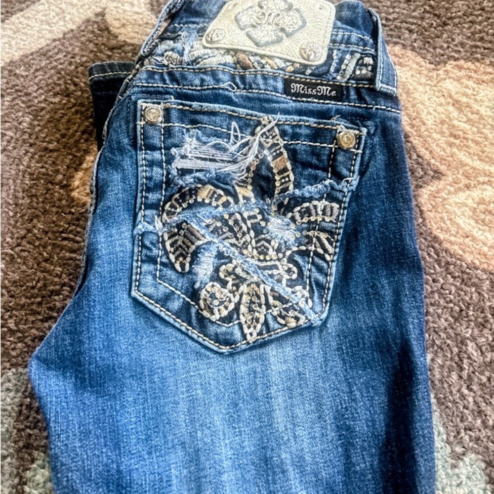 Miss Me Blue Denim Jeans with Embroidered & Studded Back Pockets